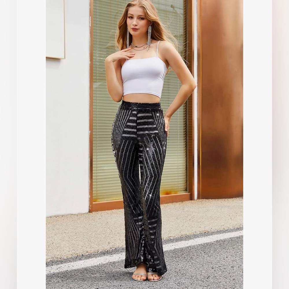 Geynaw Women's Sequin Flared Pants